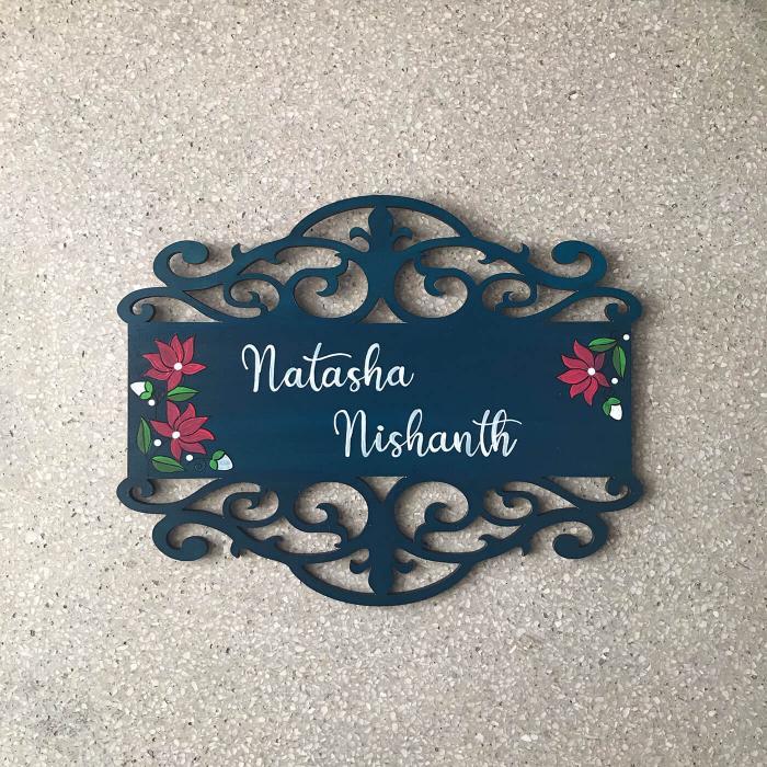 Rectangle Hand Painted Madhubani Art Nameboard