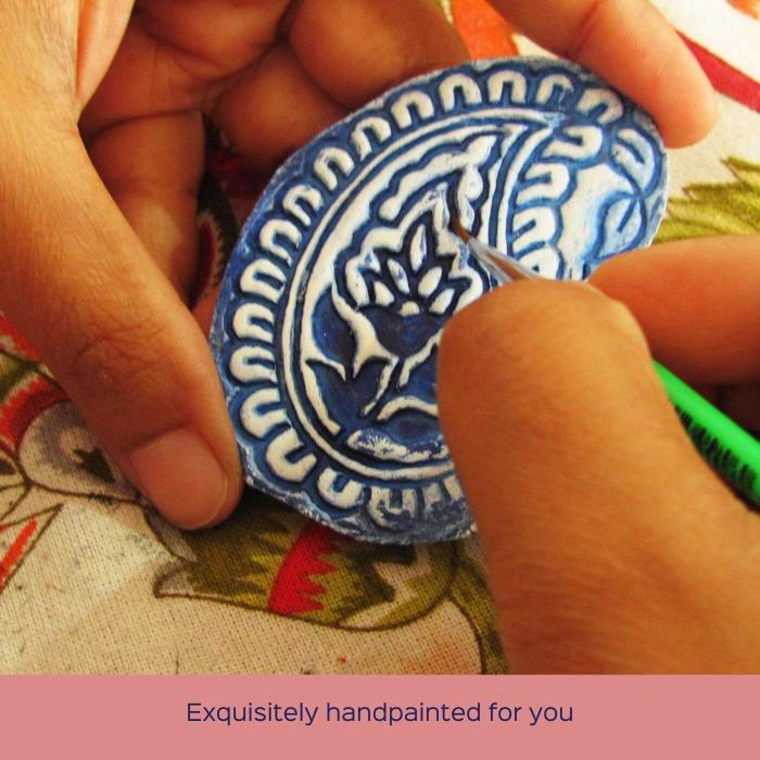 Block-Printed Turquoise Paisley Coin Earrings - Zwende