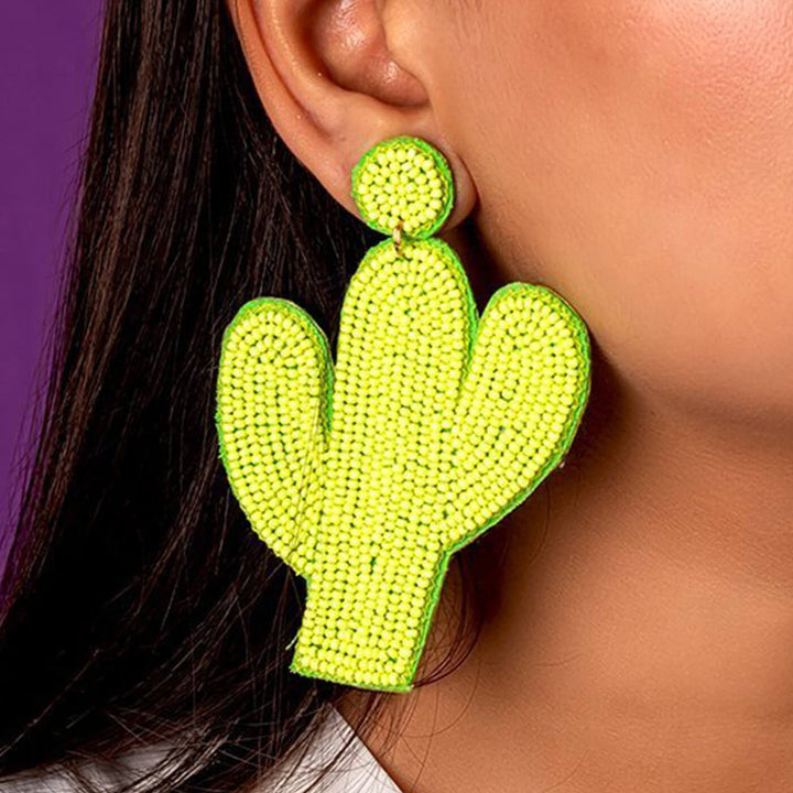 Hand Embroidered Cactus Sequin Earrings