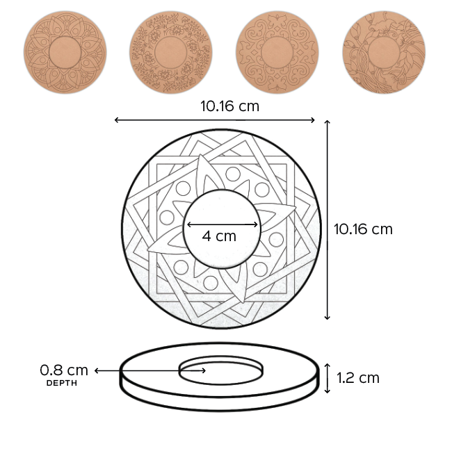 Ready to Paint MDF Pre-marked Mandala Tealight Holders - 3474