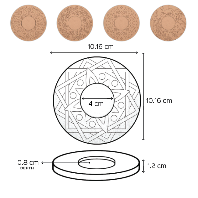 Ready to Paint MDF Pre-marked Mandala Tealight Holders - 3494