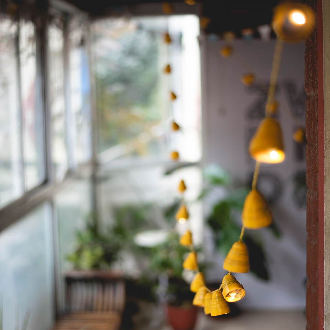 Upcycled Newspaper Indian Fairy Lights - Yellow