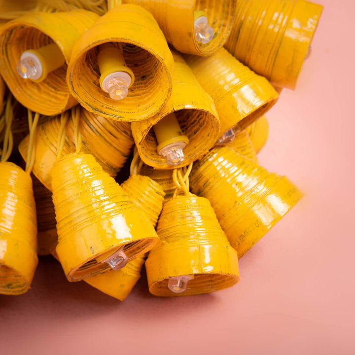 Upcycled Newspaper Indian Fairy Lights - Yellow