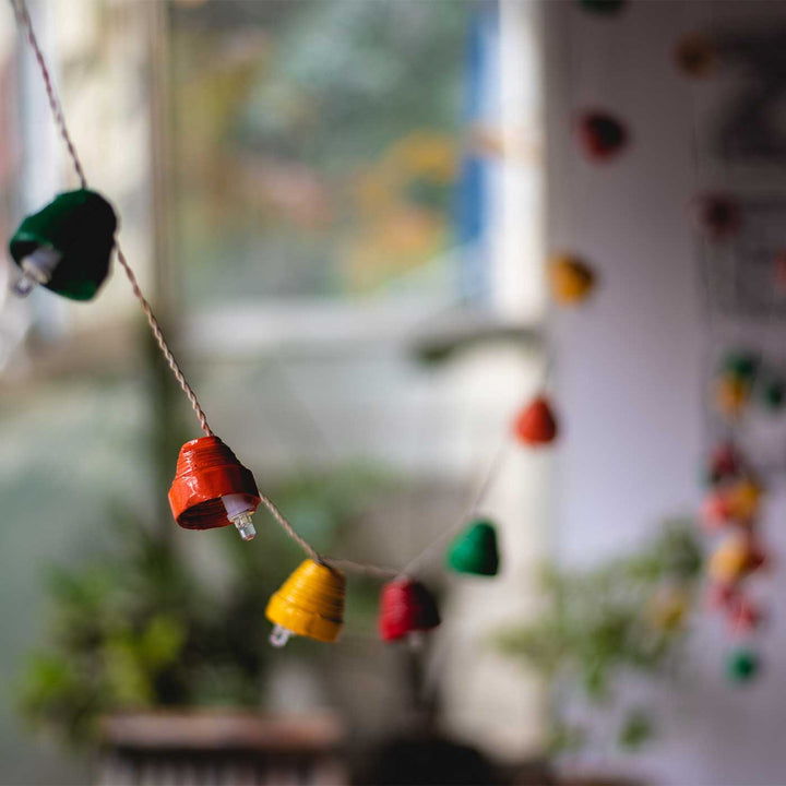 Upcycled Newspaper Indian Fairy Lights - Multicolour