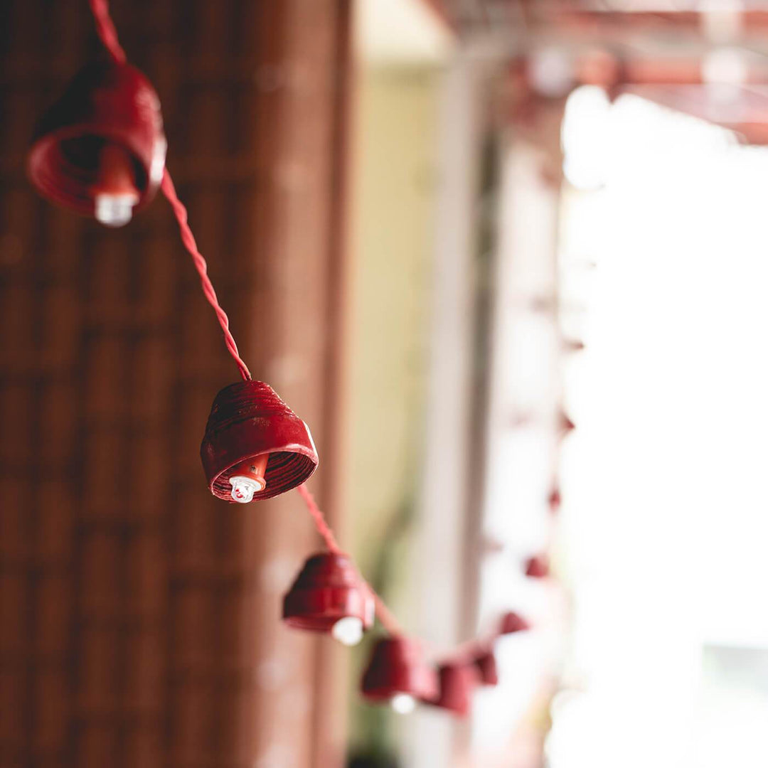 Upcycled Newspaper Indian Fairy Lights - Red