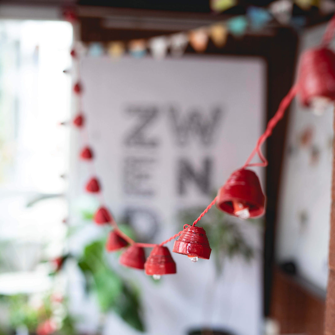 Upcycled Newspaper Indian Fairy Lights - Red
