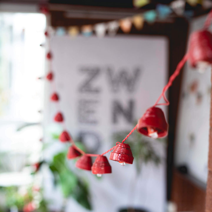 Upcycled Newspaper Indian Fairy Lights - Red