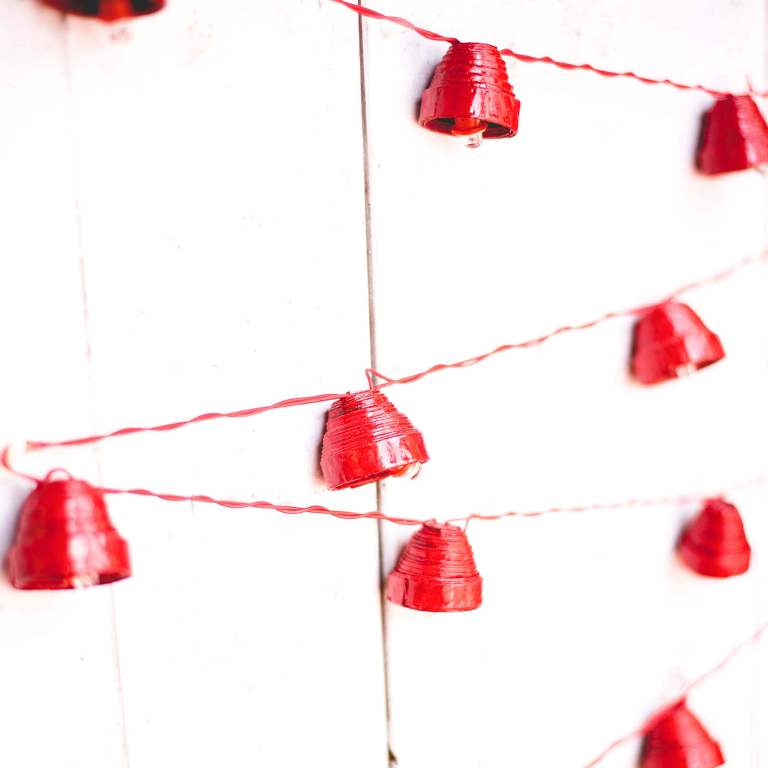 Upcycled Newspaper Indian Fairy Lights - Red
