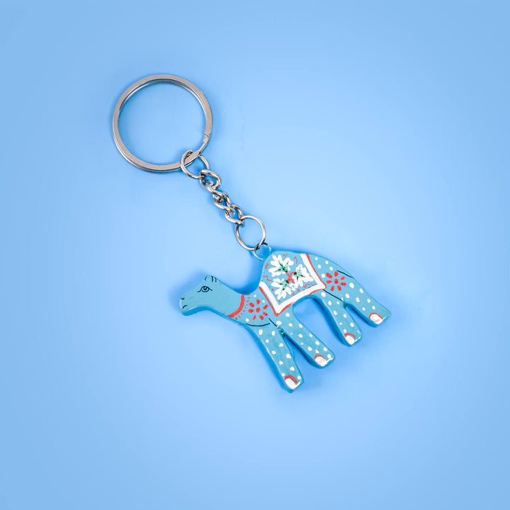 Paper Mache Keychain - Blue Camel