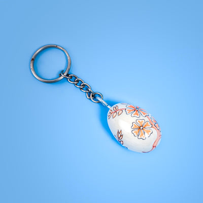 Paper Mache Keychain - Orange Flowers