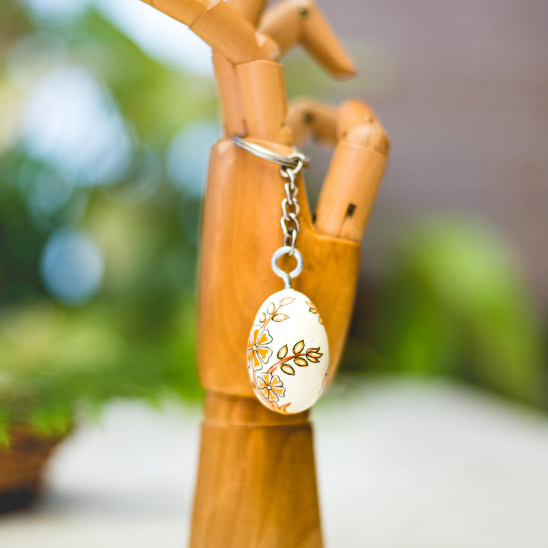 Paper Mache Keychain - Orange Flowers