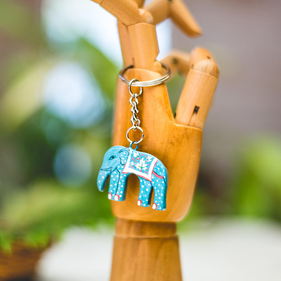 Paper Mache Keychain - Blue Elephant