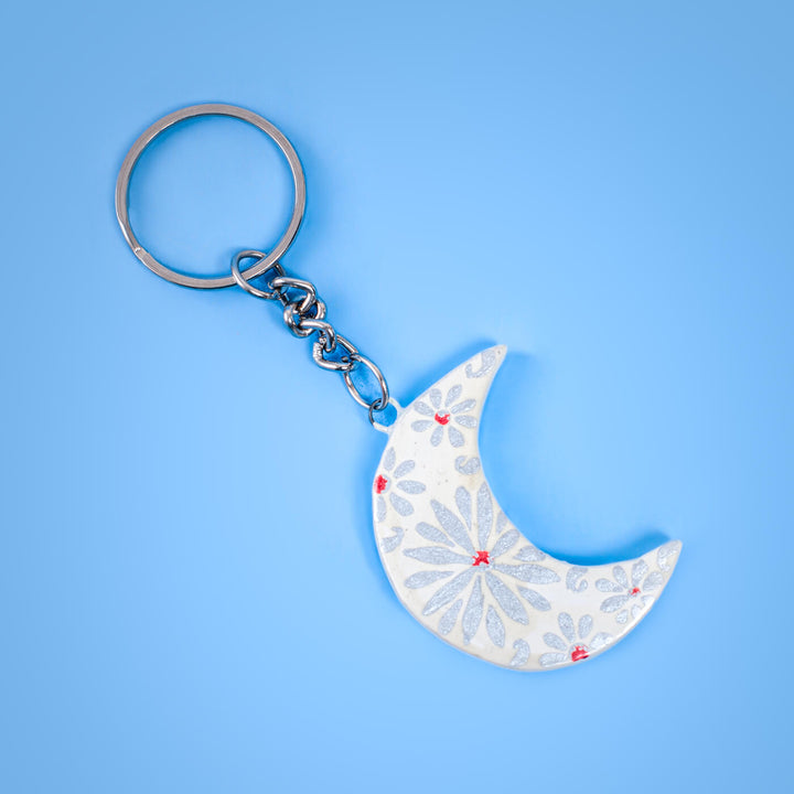 Paper Mache Keychain- Pearl Moon - Zwende