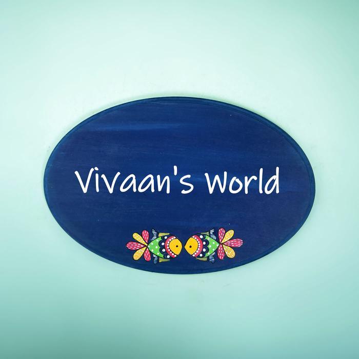 Oval Hand Painted Madhubani Art Nameboard