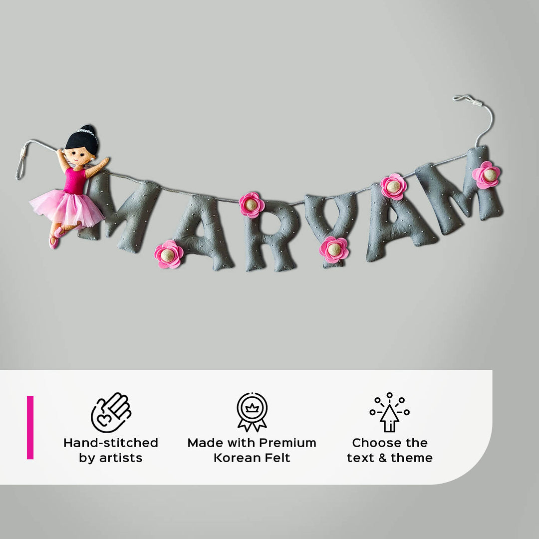 Hand Stitched Ballerina Themed Felt Bunting - Name Personalization Example Hanging View