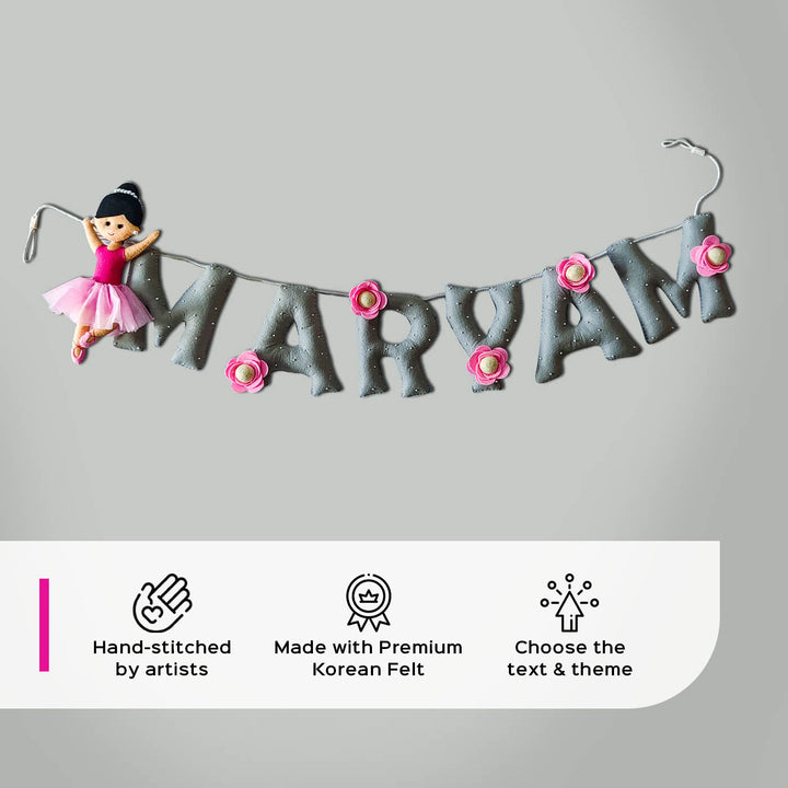 Hand Stitched Ballerina Themed Felt Bunting - Name Personalization Example Hanging View