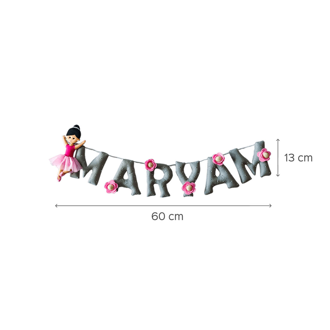 Hand Stitched Ballerina Themed Felt Bunting - Dimension Chart with Name Banner