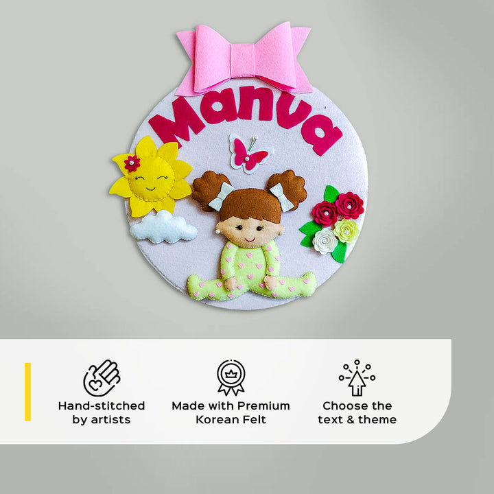 Hand-stitched Felt Kids Nameplate for Girls | 10 inch