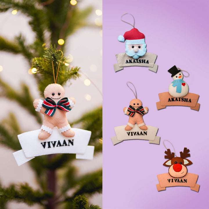 Handmade Personalized Xmas Felt Ornaments For Christmas Tree Decoration | Set Of 4