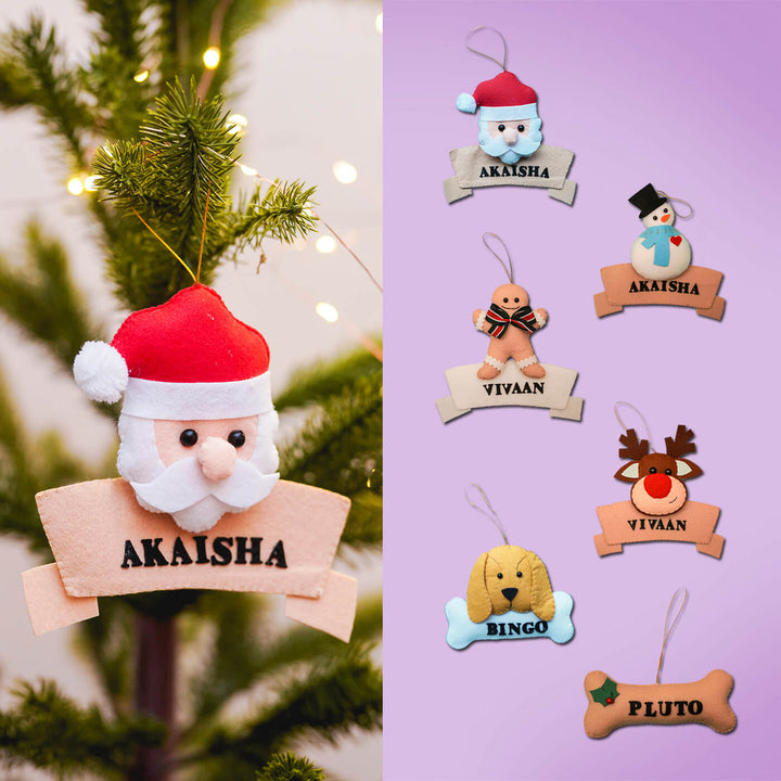 Handmade Personalized Xmas Felt Ornaments For Christmas Tree Decoration | Set Of 6