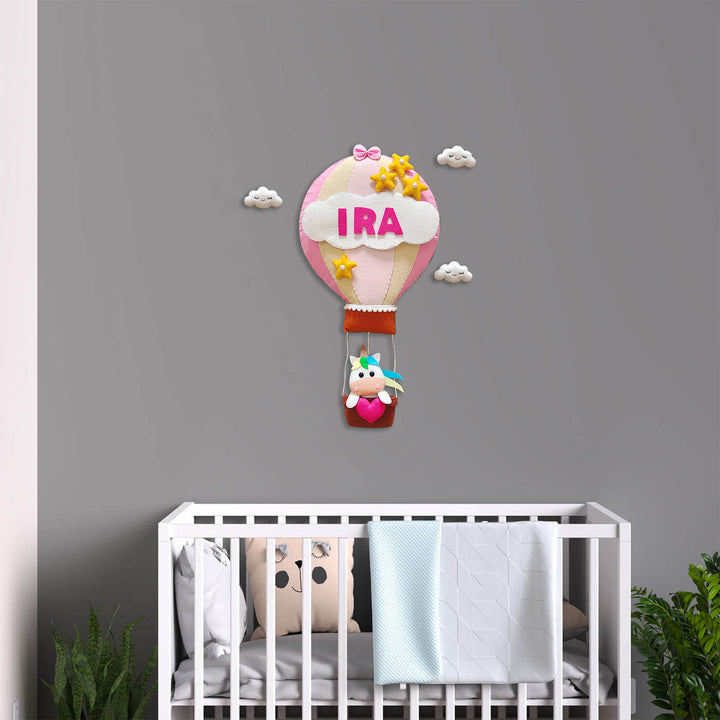 Hand-stitched Hot Air Balloon Felt Kids Nameplate