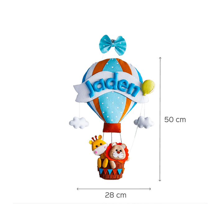 Hand Stitched Hot Air Balloon Shaped Hanging - Front View with Dimensions