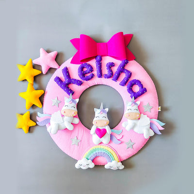 Hand-stitched Unicorn Themed Felt Nameplate For Girls