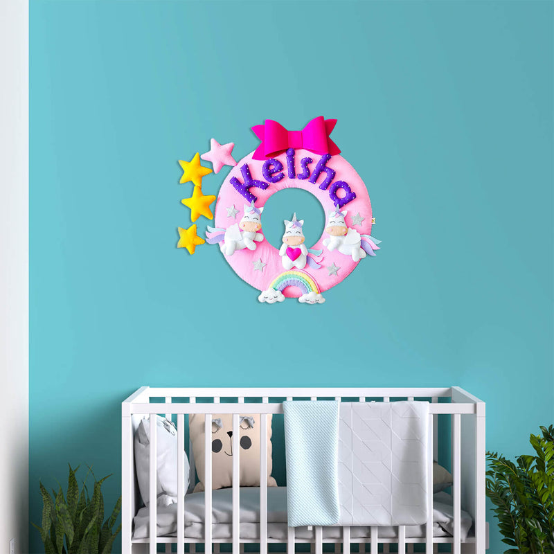 Hand-stitched Unicorn Themed Felt Nameplate For Girls