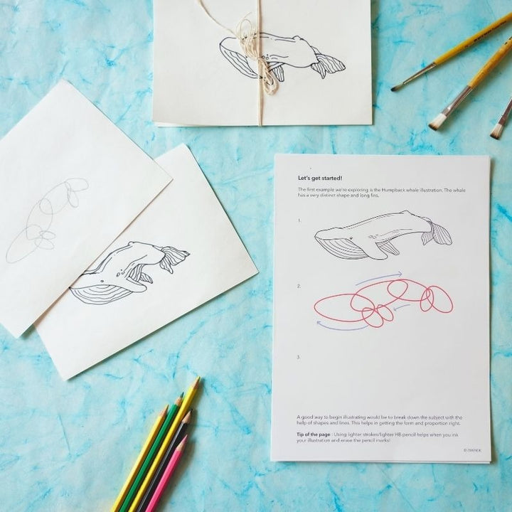 Printable Mini Guidebook - Minimalist Art Whale Drawing - Line Art