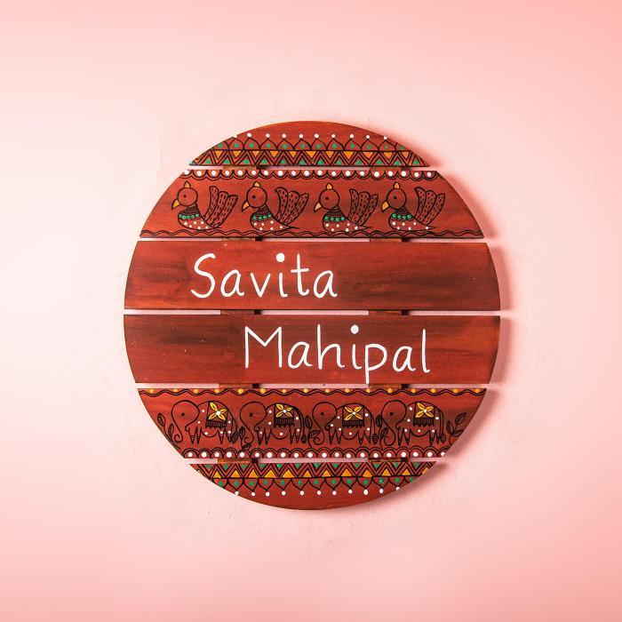 Round Hand Painted Madhubani Art Nameboard