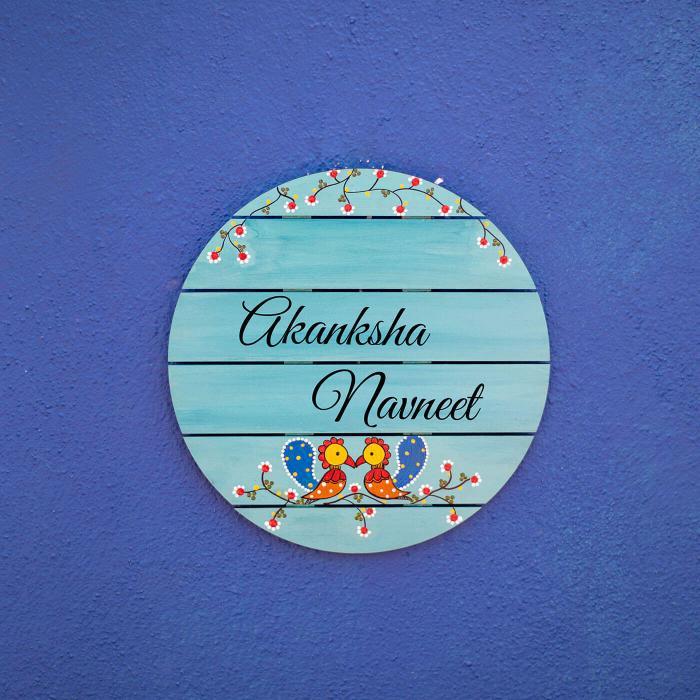 Round Hand Painted Madhubani Art Nameboard