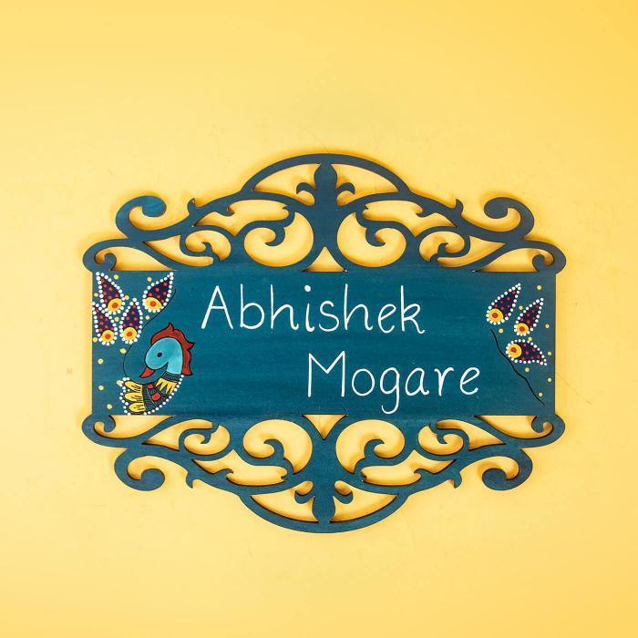 Rectangle Hand Painted Madhubani Art Nameboard