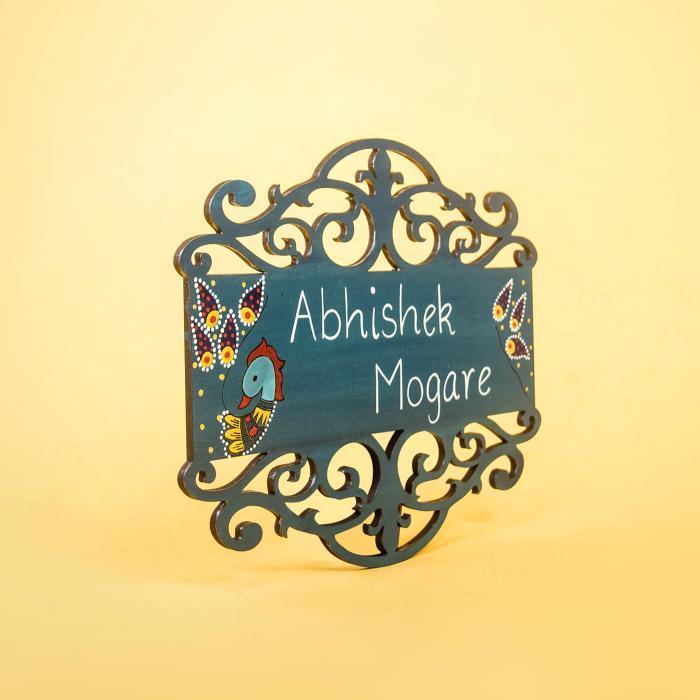 Rectangle Hand Painted Madhubani Art Nameboard