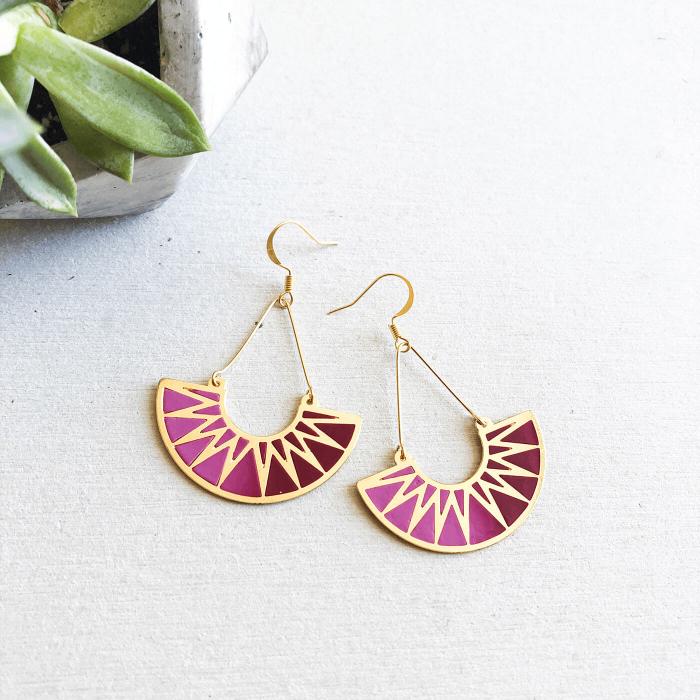 Art Deco Crescent Pink Earrings