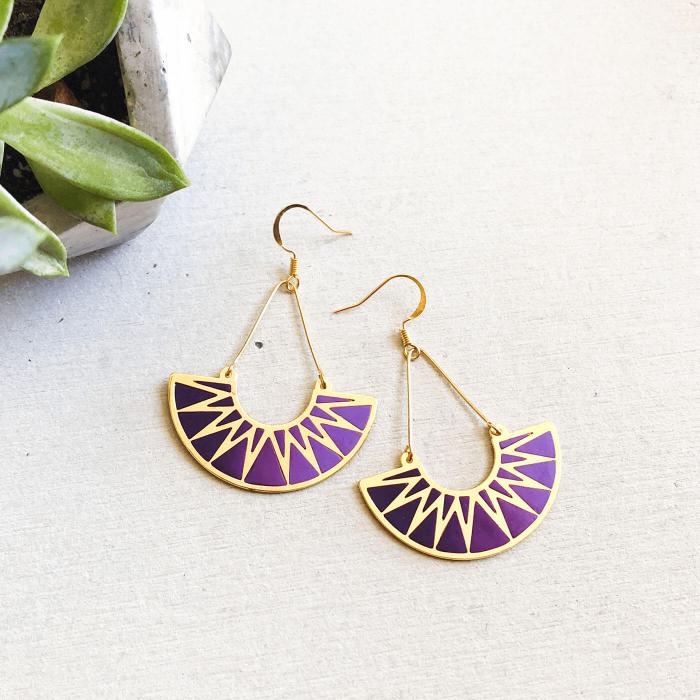 Art Deco Crescent Purple Earrings