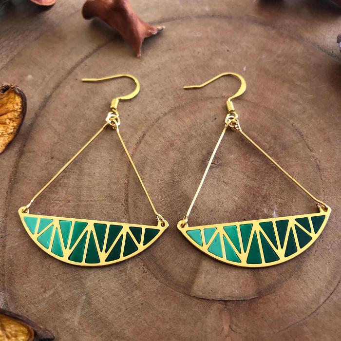 Green Crescent Moon Earrings