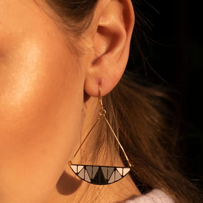 Black and White Crescent Moon Earrings