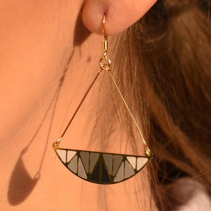 Black and White Crescent Moon Earrings