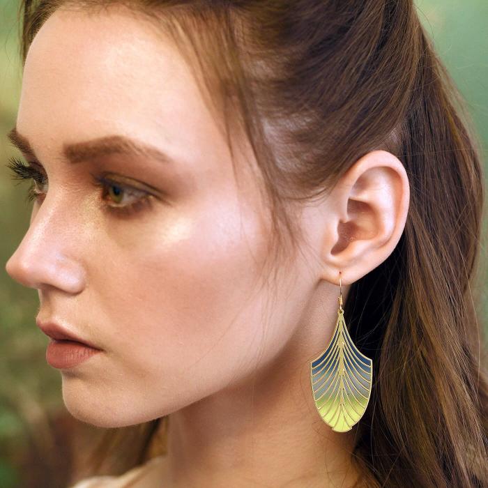 Art Deco Fans Earrings - Blue & Yellow