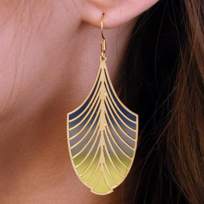 Art Deco Fans Earrings - Blue & Yellow