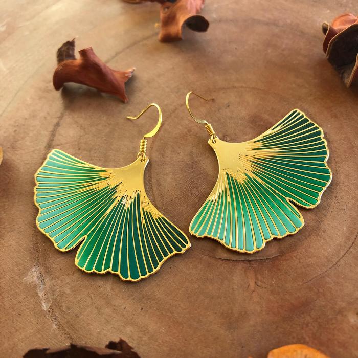 Eternal Ginkgos Earrings - Green - Zwende