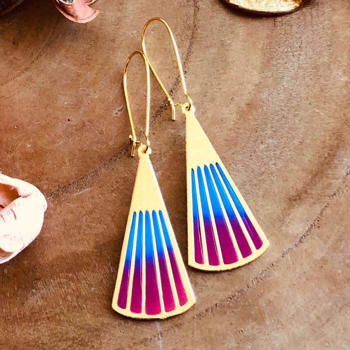 Japanese Fans Earrings - Blue & Pink