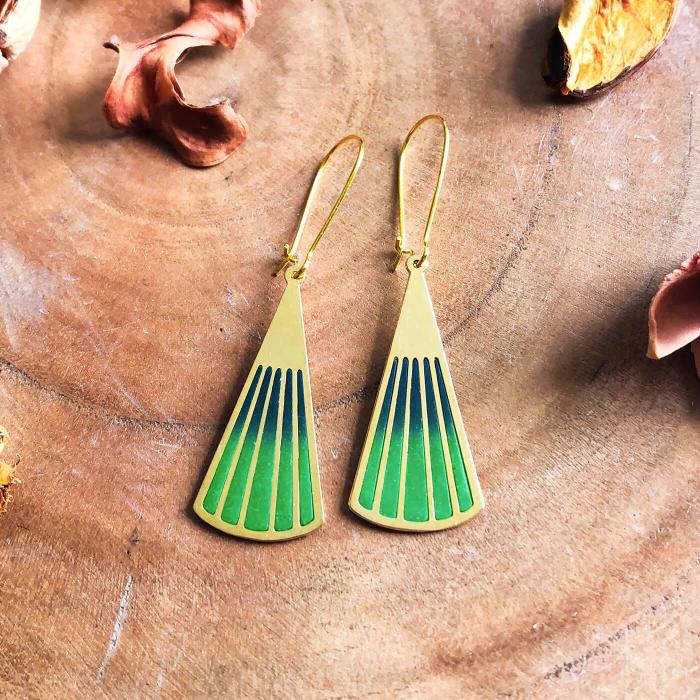 Japanese Fans Earrings - Blue & Green