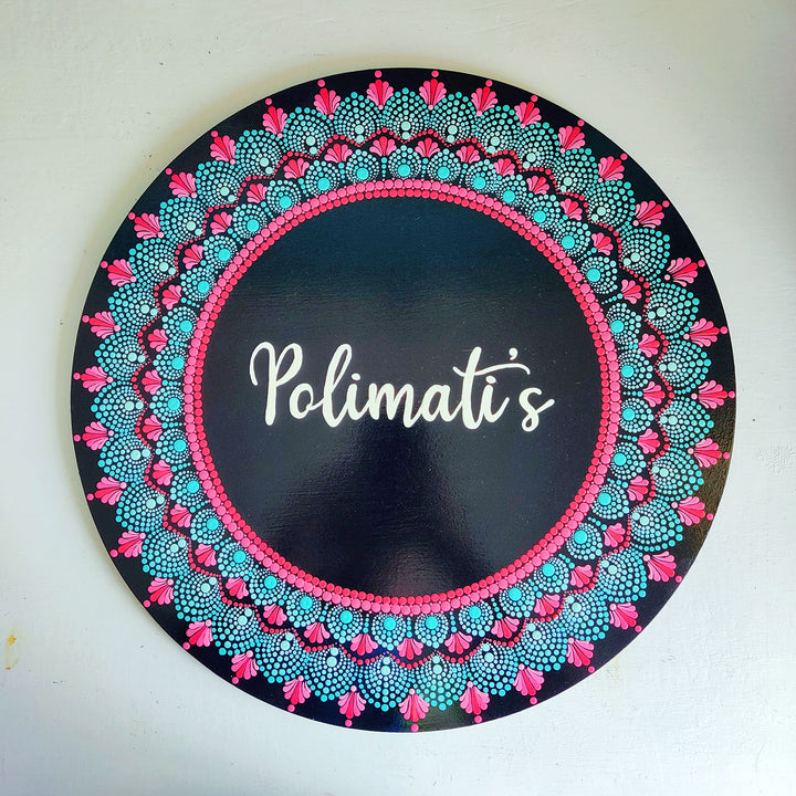 Handpainted Circular Mandala Dot Art Nameplate for Family