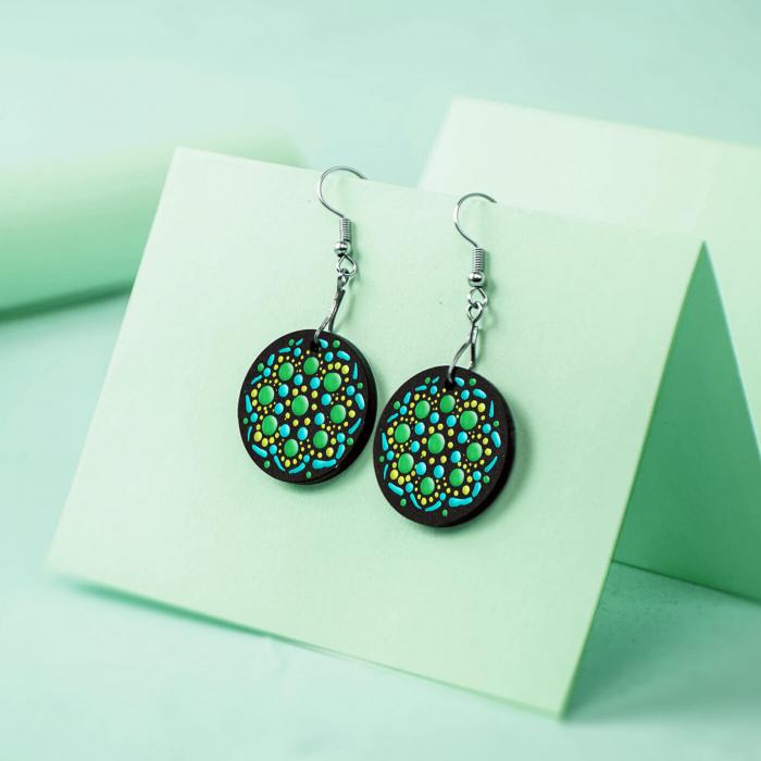 Dot Art Earrings - Green and Light Blue