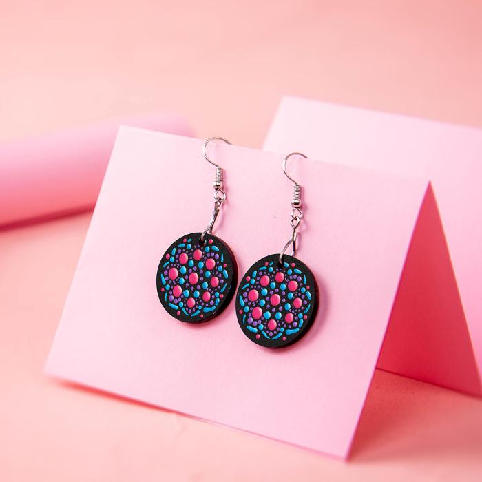 Dot Art Earrings - Pink and Blue