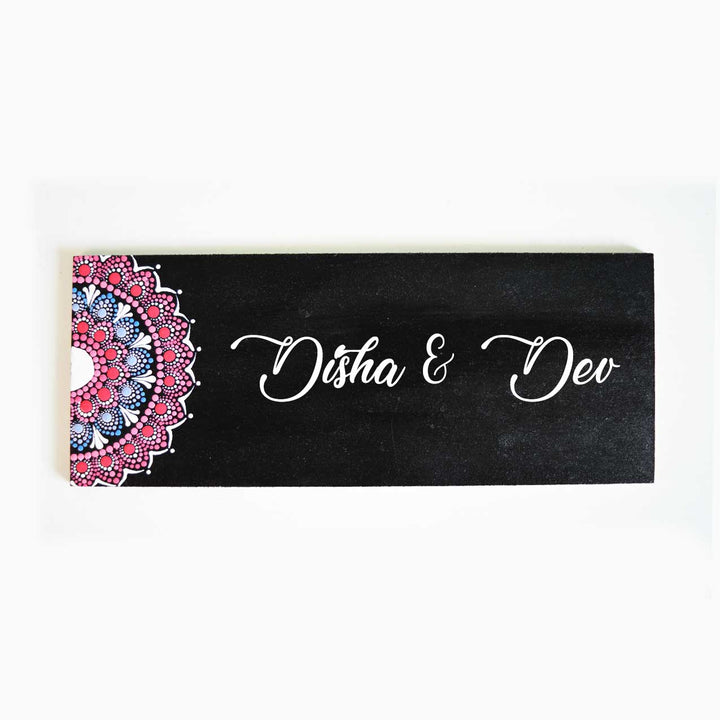 Handpainted Rectangular Mandala Dot Art Nameplate for Couples