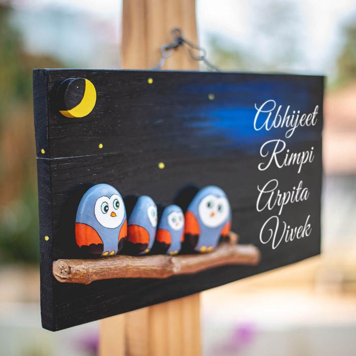 Hand-painted Pebble Art Nameboard For Family Of 4