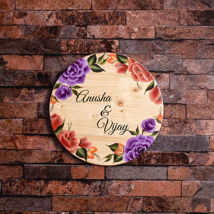 One Stroke Art Circular Nameboard with Couple Names