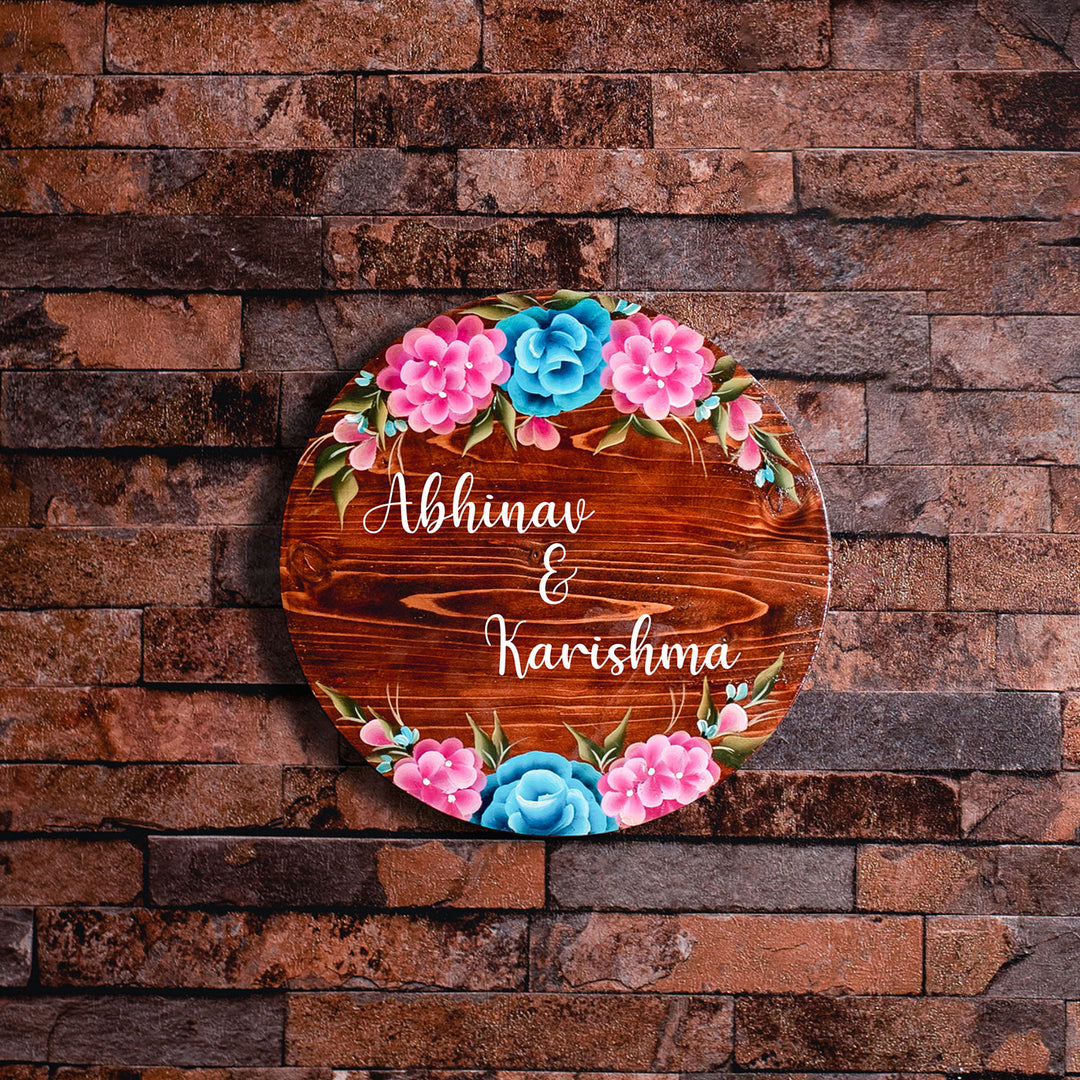 One Stroke Art Circular Nameboard with Couple Names